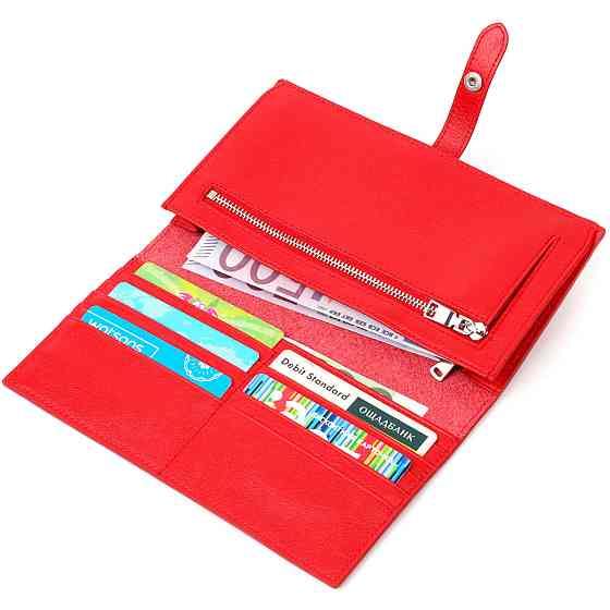 Вертикальне тонке портмоне для жінок із натуральної шкіри Червоний (Tony Bellucci) Київ