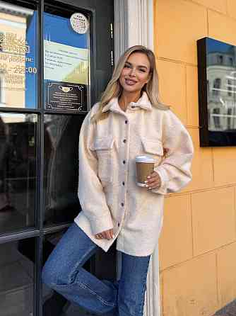 Жіноча тепла оверсайз сорочка на кнопках альпака-барашок Молочний Одеса