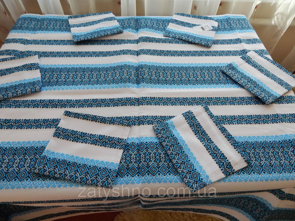 Вишита синя скатертина велика і серветки Київ - фото 3