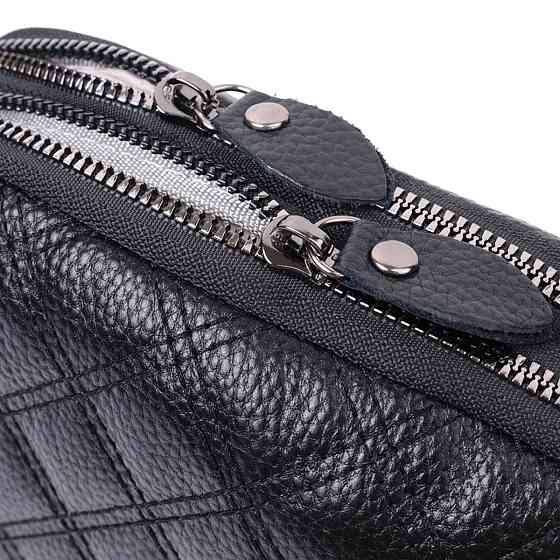Женская сумка прошита ромбами на лицевой стороне из натуральной кожи Vintage 22807 Черный Киев