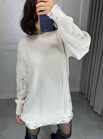 Женское уютное теплое платье свободного силуэта с рваным эффектом машинная вязка Одесса