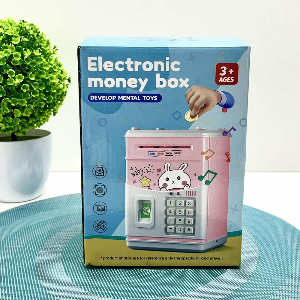 Сейф-скарбничка Банківський термінал з кодовим замком відбиток затягує купюри звук підсвічування від аккамулятора Рожевий (MK5398) Чернігів - фото 2