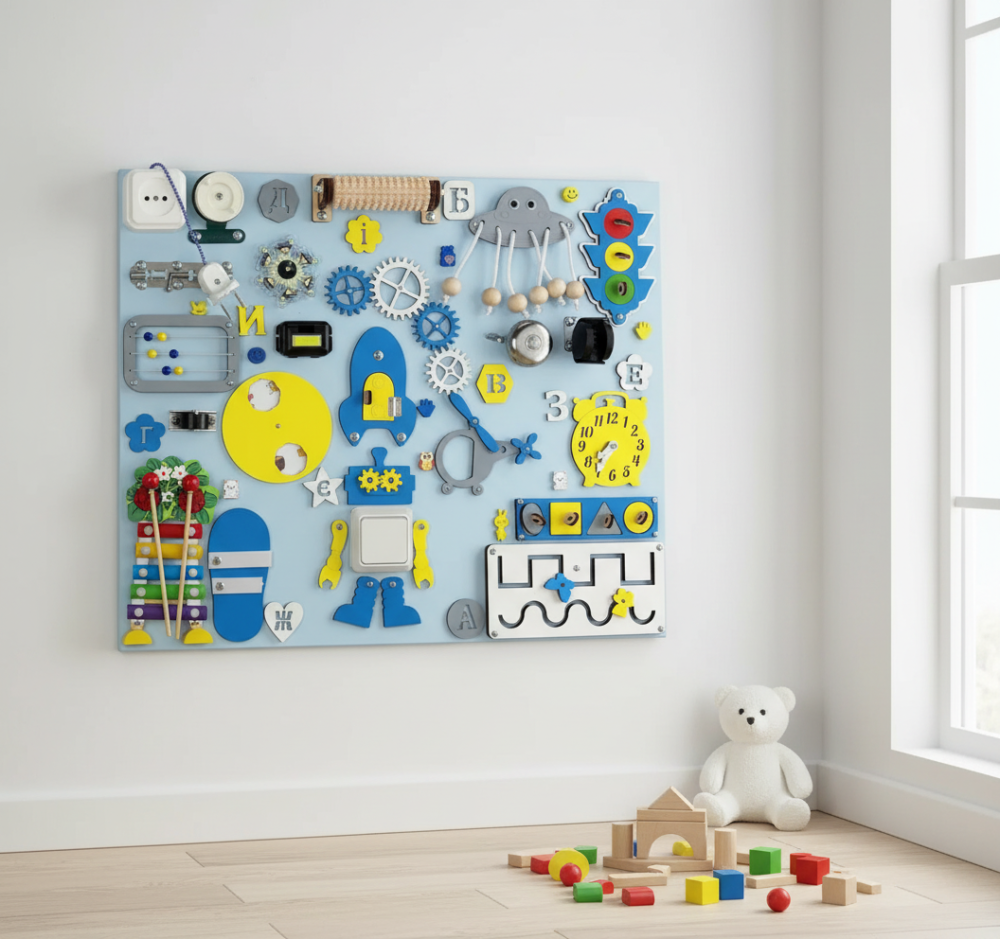 Игрушки от 6 месяцев для развития мелкой моторики Доска для мальчика 50x60 Бизиборд развивающая деревянная игрушка Монтессори Тернополь - изображение 13