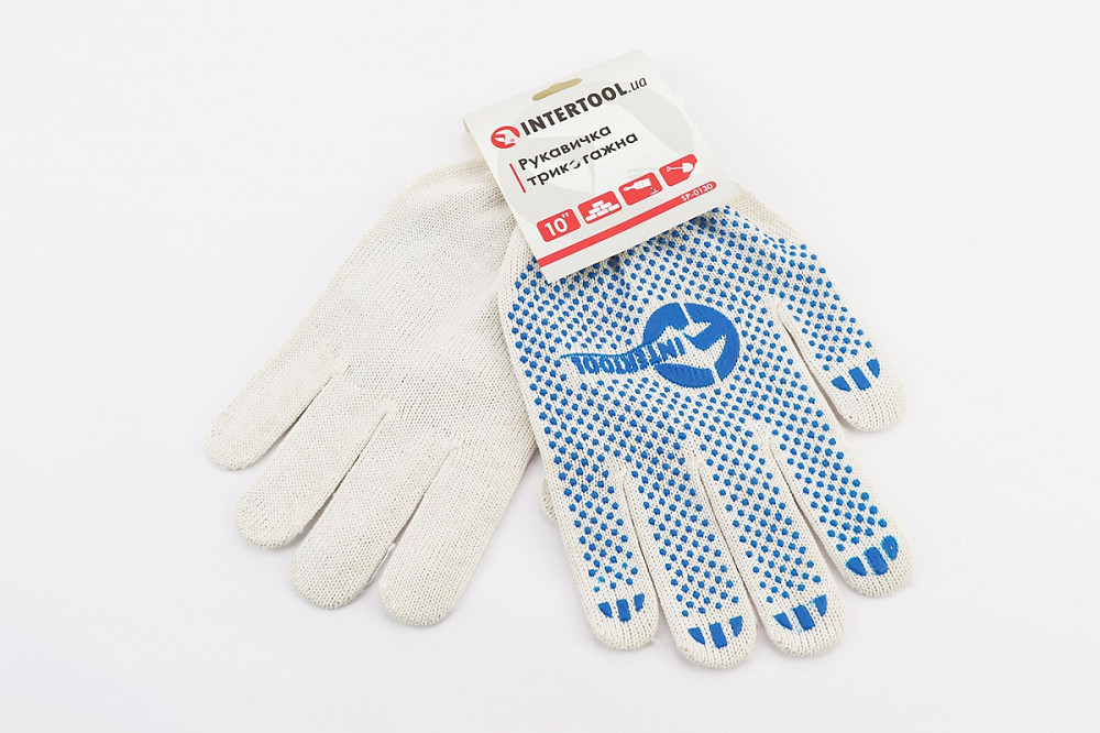 Рукавиці робочі 70% бавовна/30% поліестер 10", клас в'язки 10, білий, синя ПВХ точка SP-0130 Київ - фото 1