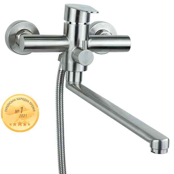 Змішувач HT Ø35 для ванни гусак прямий 325 мм дивертор вбудований картриджний SS AQUATICA HT-2C271P (9719221) Київ