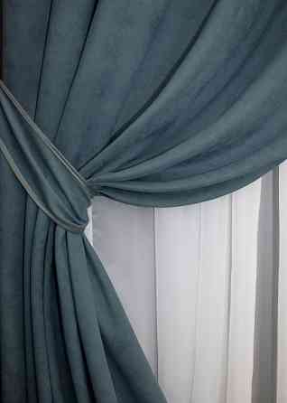 Комплект штор на люверсах VR-Textil Микровелюр Petek № 1489ш 150х270 см 2 шт Серо-голубой (37-0216) Киев