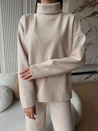 Женский базовый костюм двойка: свитер и брюки турецкая вязка Бежевый, 48/52 Одесса