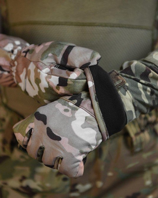 Перчатки тактичкучі чоловічі софтшов на хутрі мультикам Одеса - фото 4