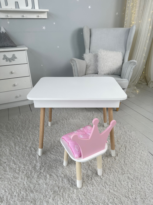 Столик з відкидним верхом 54х60х45 і стільчик корона 26х26х24, стіл та стілець для дітей від 1 року, білий з рожевим Київ - фото 9