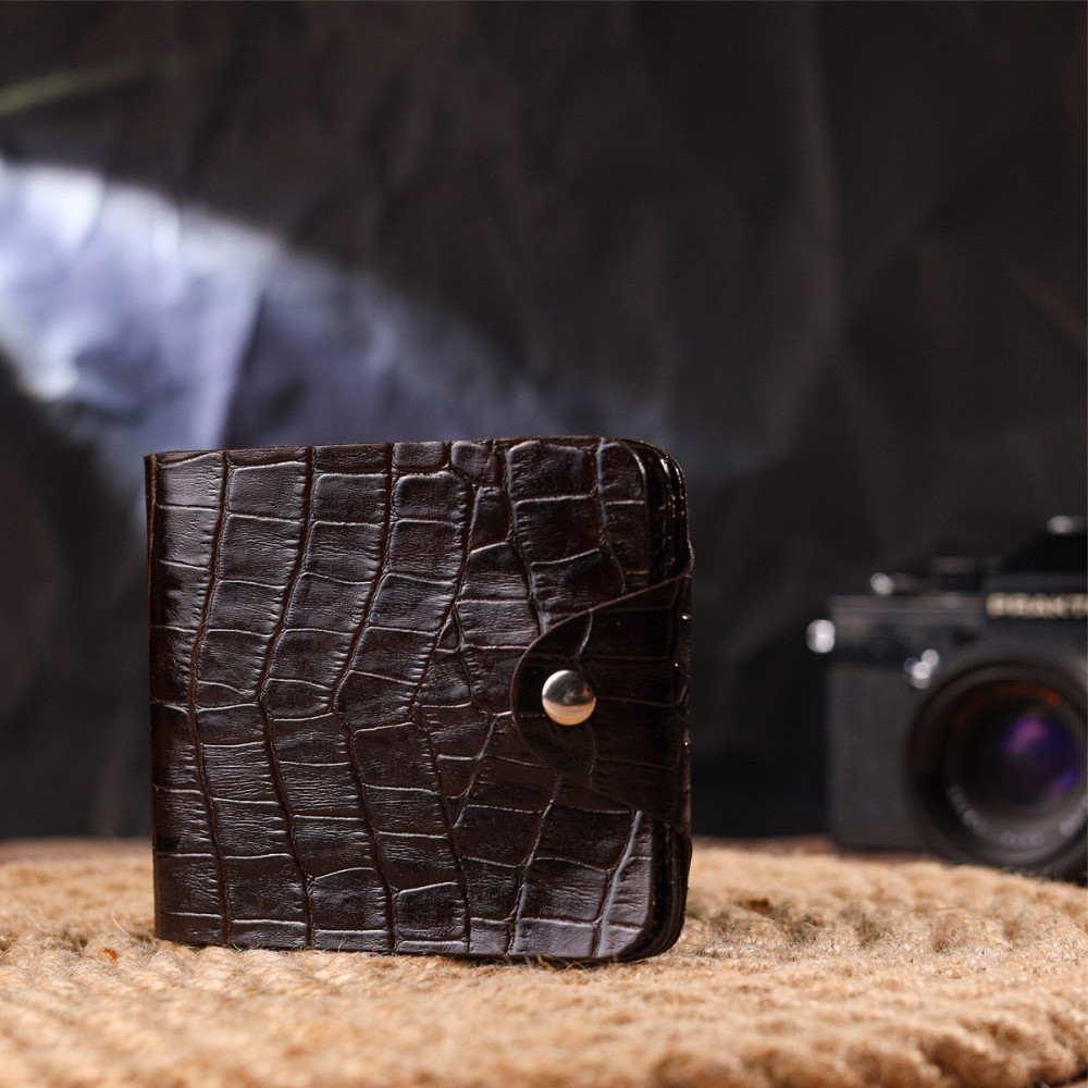 Практичное портмоне для мужчин в два сложения из натуральной фактурной кожи с тиснением под крокодила CANPELLINI 21578 Коричневое Киев - изображение 3