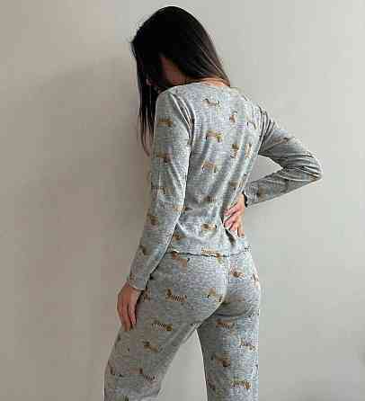 Жіноча затишна трикотажна піжама подвійна з принтом Сірий, 50 Одеса