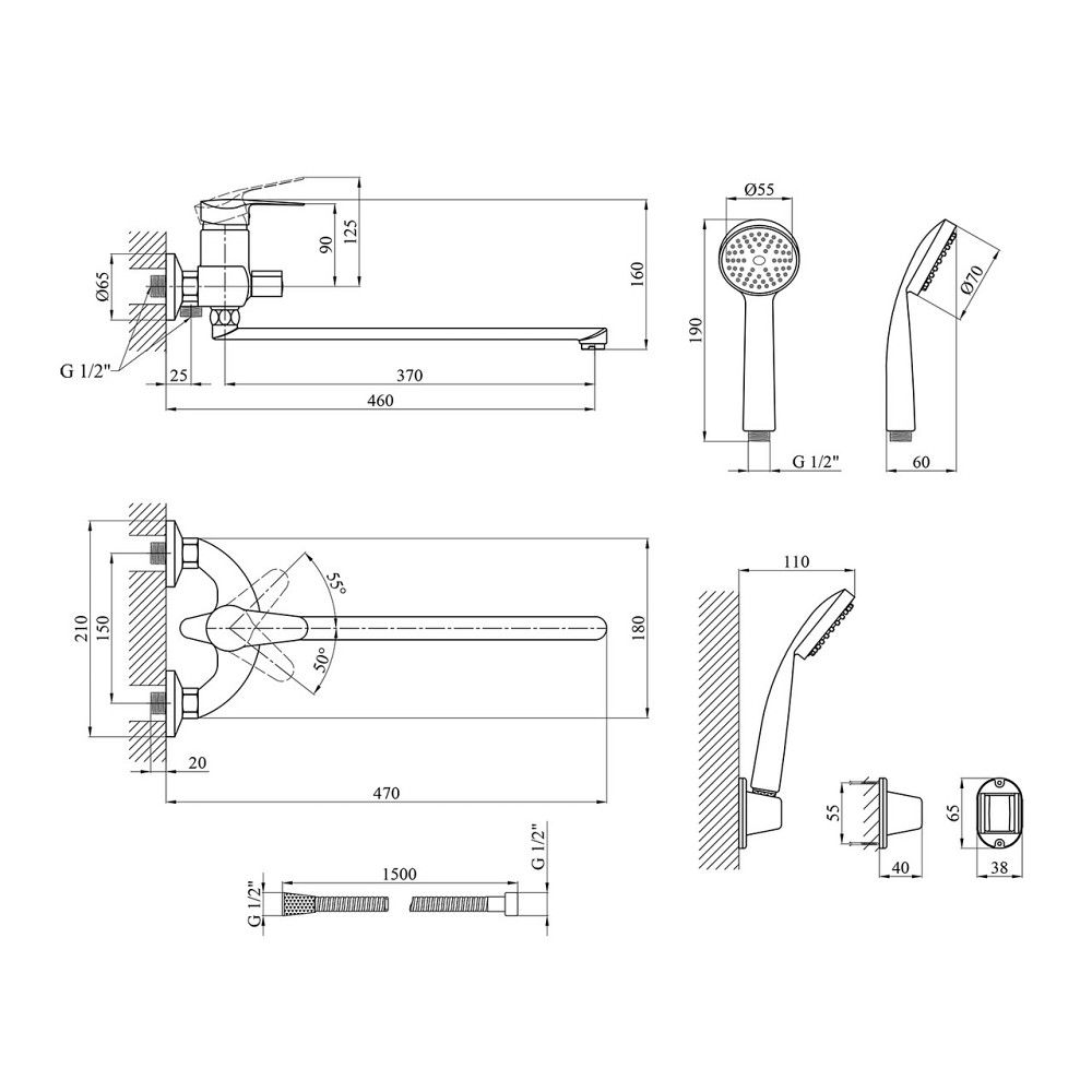Змішувач для ванни Agua Sevilla - C072 з душовим гарнітуром, хром Київ - фото 2
