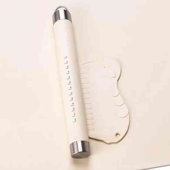 Силиконовый коврик со скалкой для раскатки теста Бежевый HP34547W Киев