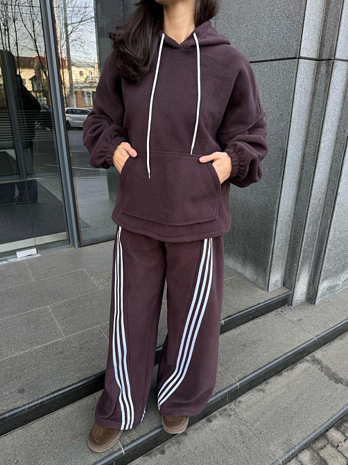 Женский теплый костюм двойка с лампасами из турецкого флиса Шоколад, 46/48 Одесса - изображение 7