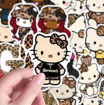 Наклейки Hello Kitty леопард Y2K стикеры 50 шт граффити стиль Киев