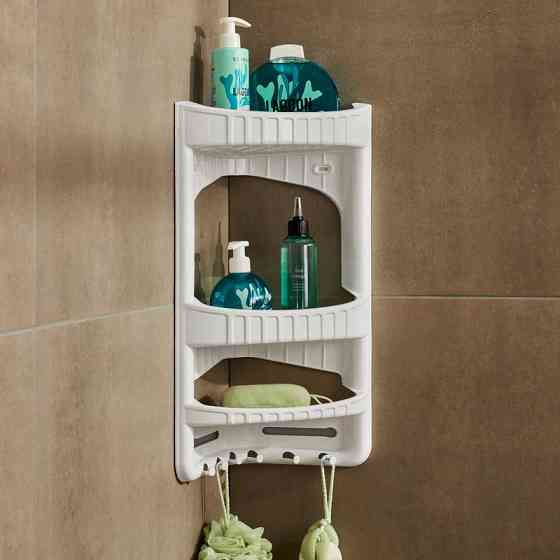 Полка для ванной Дуня угловая (3 полки + крючки) белая Харьков