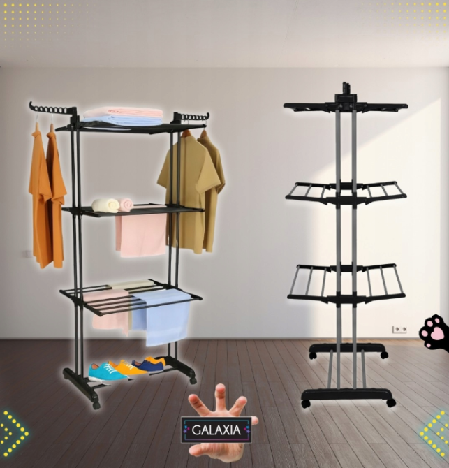 Складна вертикальна сушарка для білизни (72 × 64 × 170 см) 3 рівні + 1 для взуття, Чорна Київ - фото 9