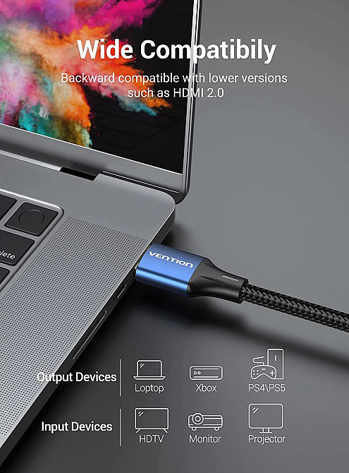 Кабель HDMI M - M, 1.5 м, V2.1, 8K 60Гц обплетення, Blue Aluminum Alloy Type Vention Винница - изображение 7