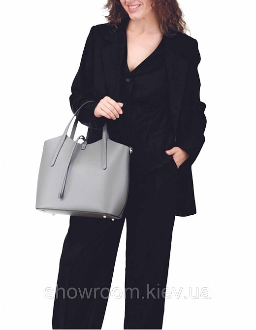 Жіноча сумка-шопер з натуральної шкіри Vera Pelle 421 сіра Київ - фото 4