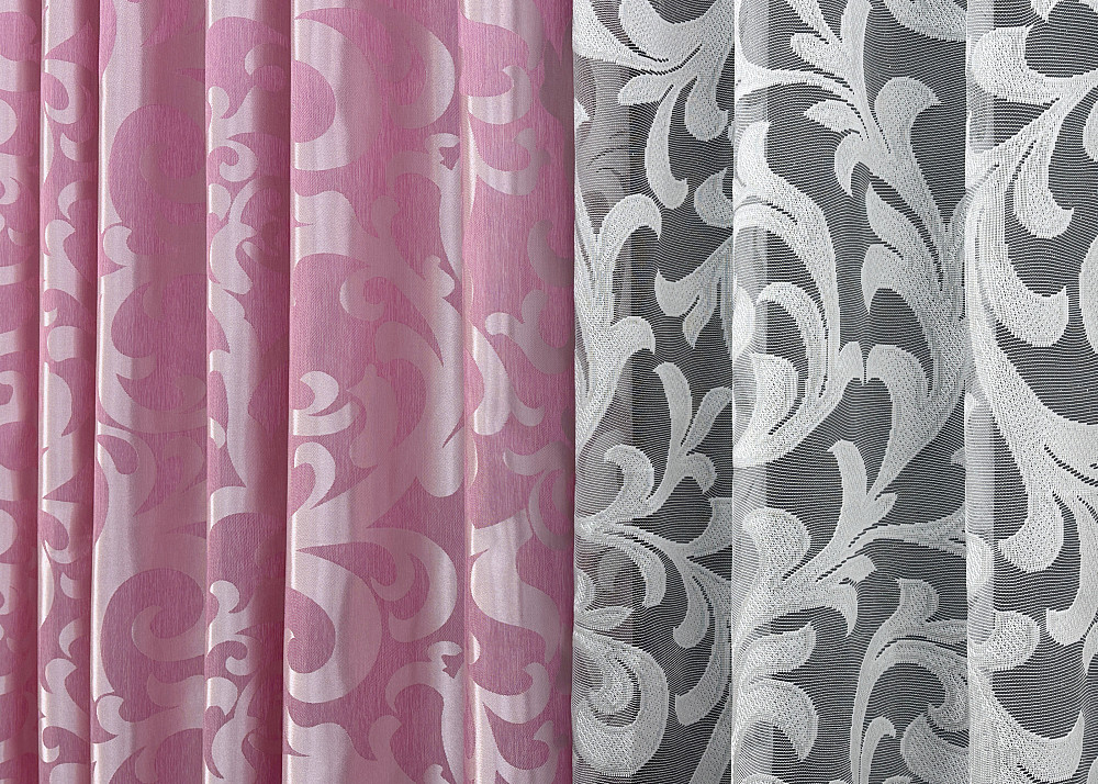 Комплект штор VR-Textil Жаккард Вензель 200х270 2шт и Тюль 500х270 476ш-1147т Розовый с белым 71-102/6 Киев - изображение 7