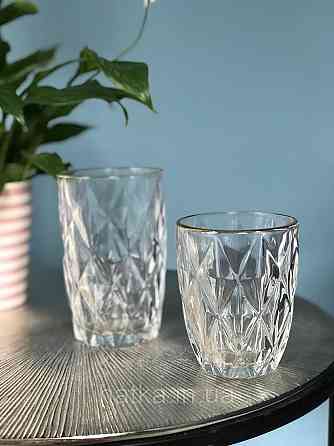 Набір склянок OLens "Золотий смарагд" 340 мл 6 шт. прозорий із золотим обідком для дому та ресторанів Київ