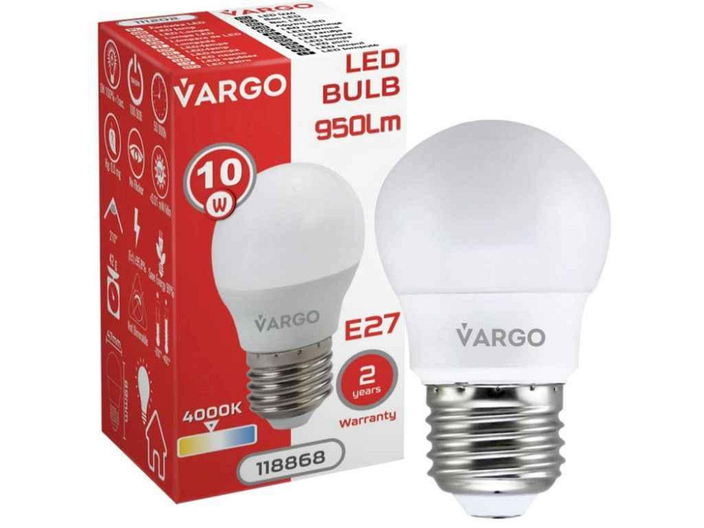 Лампа светодиодная 10W E27 G45 4000K 220V (V-118868) ТМ VARGO Киев - изображение 1