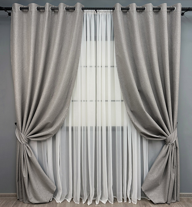 Комплект штор на люверсах VR-Textil Блэкаут двусторонний ASHEN NIGHT № 1848ш Кофейно-серый 150х270 см 2 шт (37-0289) Киев - изображение 2