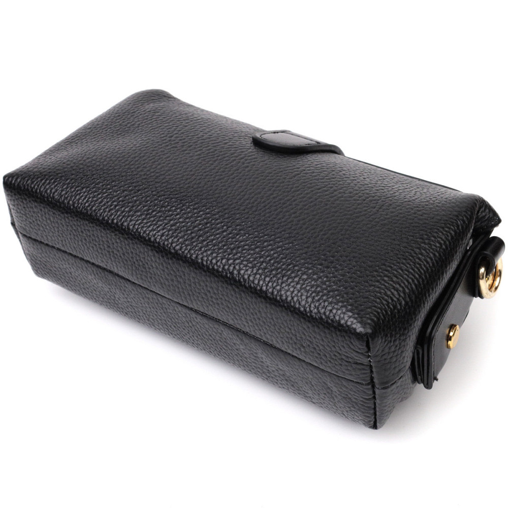 Цікавий клатч у класичному кольорі з цікавою клямкою з натуральної шкіри Vintage 22427 Чорний Київ - фото 5