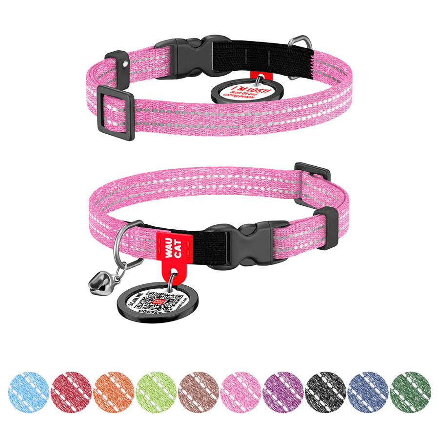 Нашийник для котів з відновленої бавовни WAUCAT Re-cotton з QR паспортом, світловідбиваючий, пл Коломыя - изображение 1