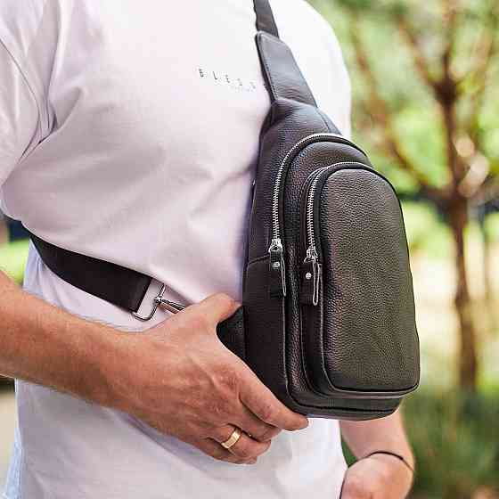 Чоловічий шкіряний слінг на плече чорний TIDING BAG Київ