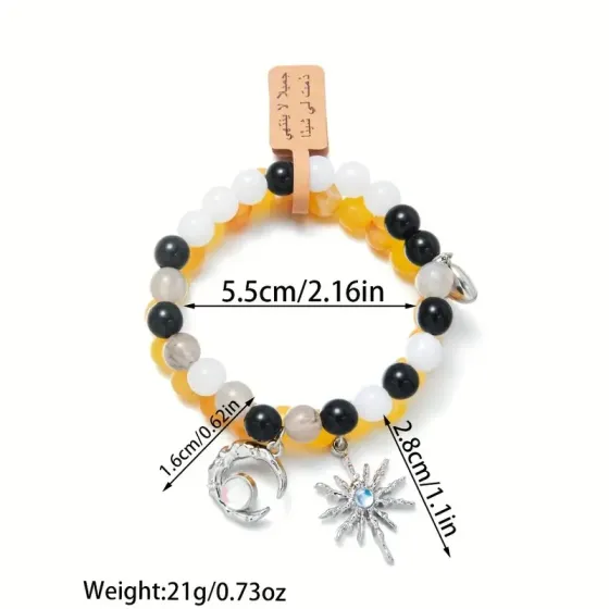 Парные браслеты из цветных бусин с подвесками Луна и Звезда Киев