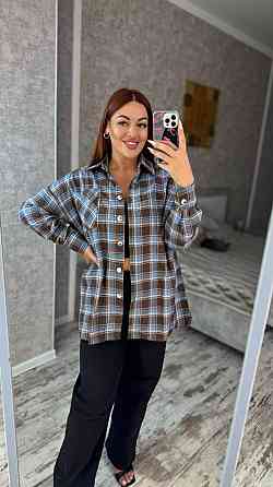 Женская оверсайз рубашка в клетку турецкая фланель Шоколад, 50/56 Одесса