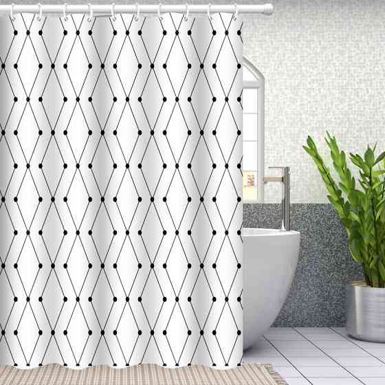 Шторка для ванной комнаты Bathlux 180 x 180 люкс качество с водоотталкивающим покрытием, Белая с черным Каменец-Подольский