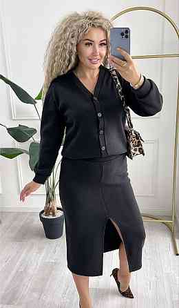 Женский невероятный костюм кардиган+юбка ангора вязка на трикотаже Черный, 50/52 Одесса