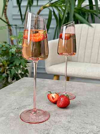 Набір високих келихів 6 шт для шампанського 200 мл  "Пінк-едж" рожеве скло 102-912 Київ