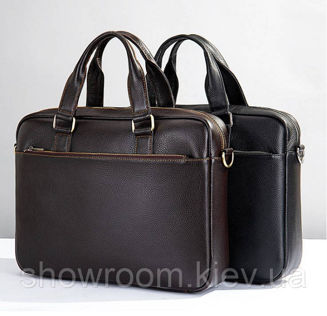 Чоловіча ділова шкіряна сумка Leather Collection (9919) чорна Київ - фото 4