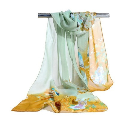 Женский шифоновый шарфик с птицами 145 на 48 см разноцветный Киев - изображение 2