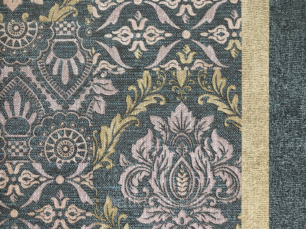 Шпалери метрові вінілові на флізелін Yuanlong Samsara східний стиль під килим золото срібло на темно синьому Київ - фото 3