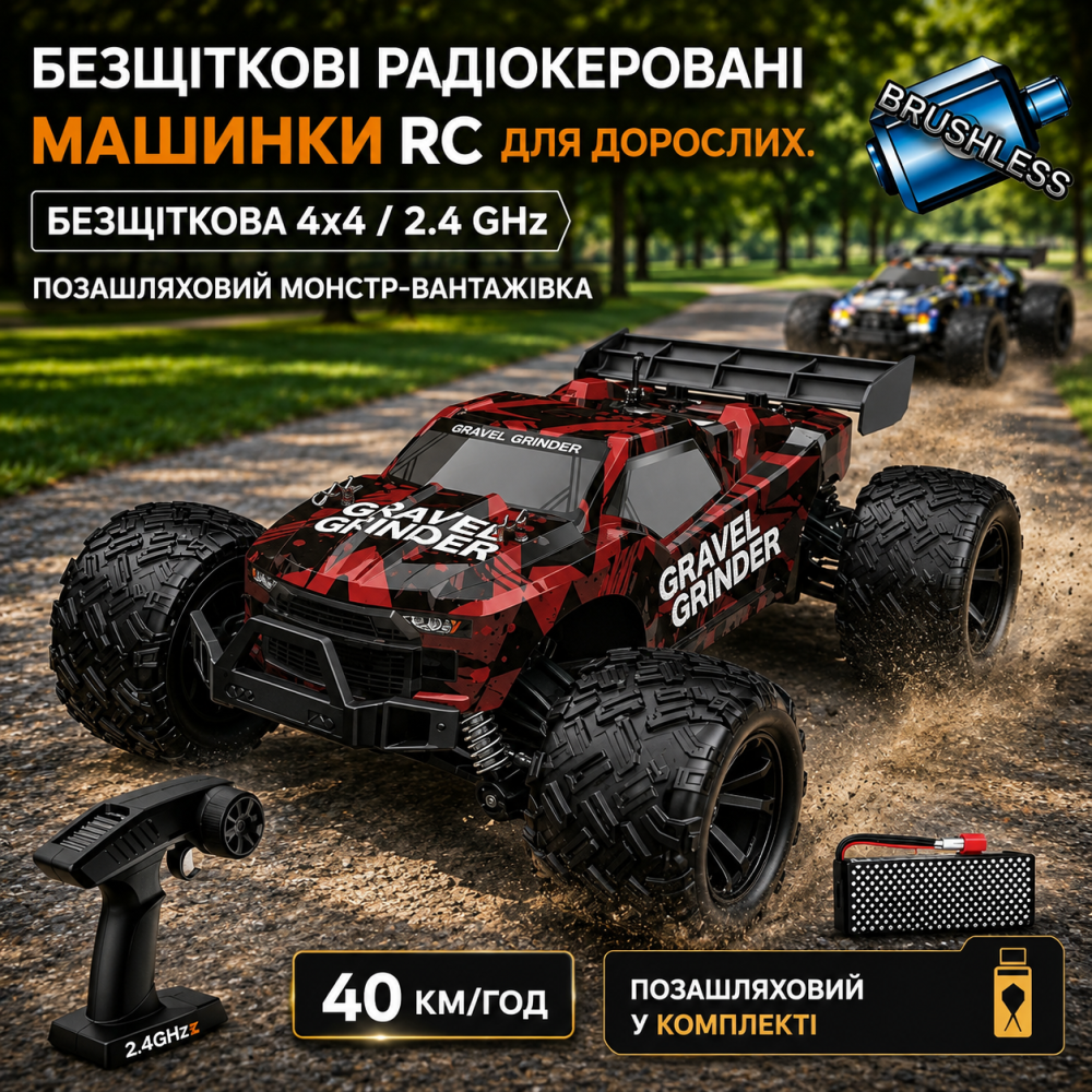 Монстр-трак RC машина GoolRC 1:14 🚗 безщіткова 4WD, 40 км/год, 2.4GHz, позашляховий монстр-трак на пульті Київ - фото 6