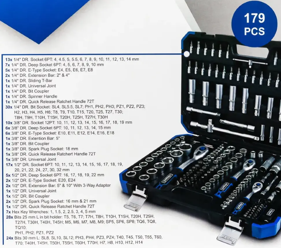 Набір інструментів 179 пр. 1/2", 1/4", 3/8" ( 6гр.) Scheppach SCH-41793-5 Одеса - фото 5