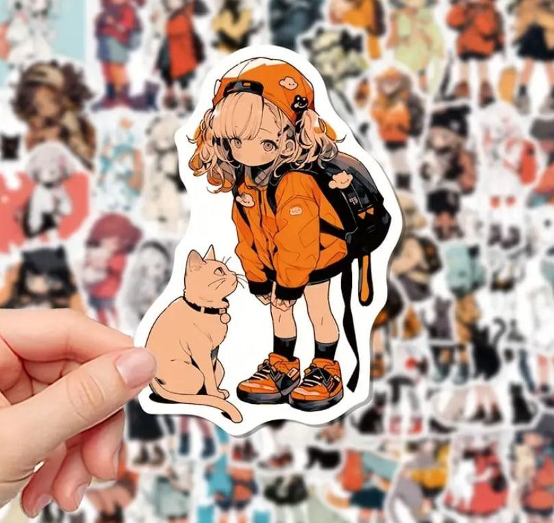 Набір наклейок з малюнками аніме дівчаток з кішками (50 шт.), стікербомбінг аніме Київ - фото 6