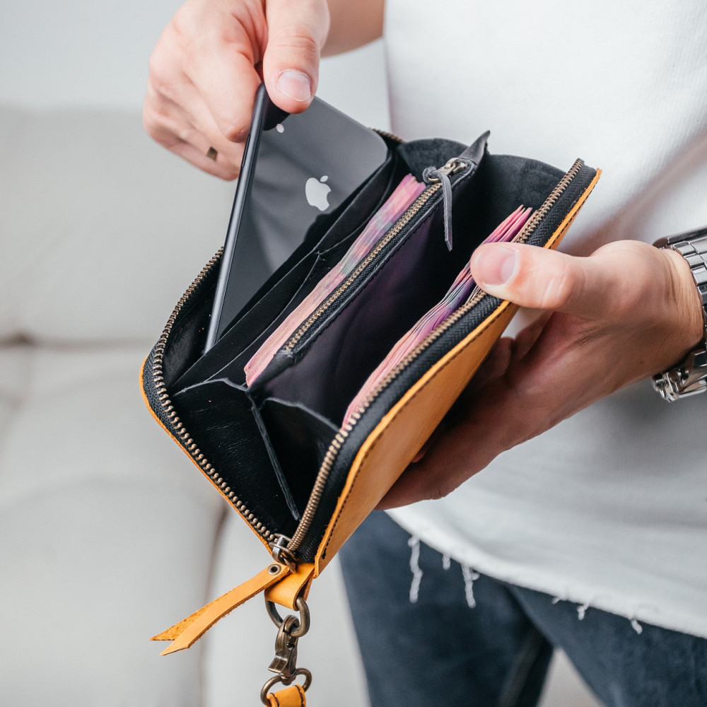 Чоловічий шкіряний гаманець, місткий гаманець із відділеннями на блискавці, Crazy Horse, рудийMasterSem Київ - фото 2