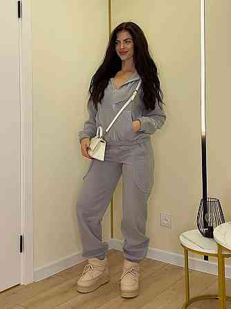 Женский теплый костюм двойка: худи и штаны двусторонний полар флис Серый, 42/44 Одесса