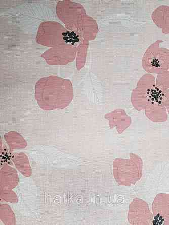 Шпалери вінілові Lutece Melody 51196703 квіти рожеве листя білі на світло-рожевому в крапку тлі Київ