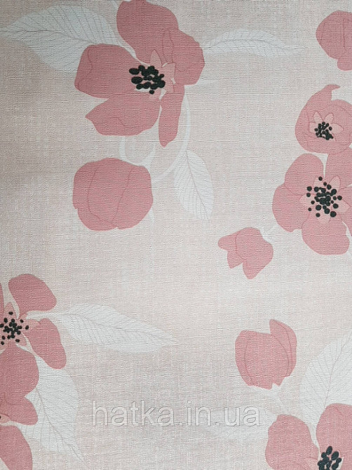 Шпалери вінілові Lutece Melody 51196703 квіти рожеве листя білі на світло-рожевому в крапку тлі Київ - фото 1