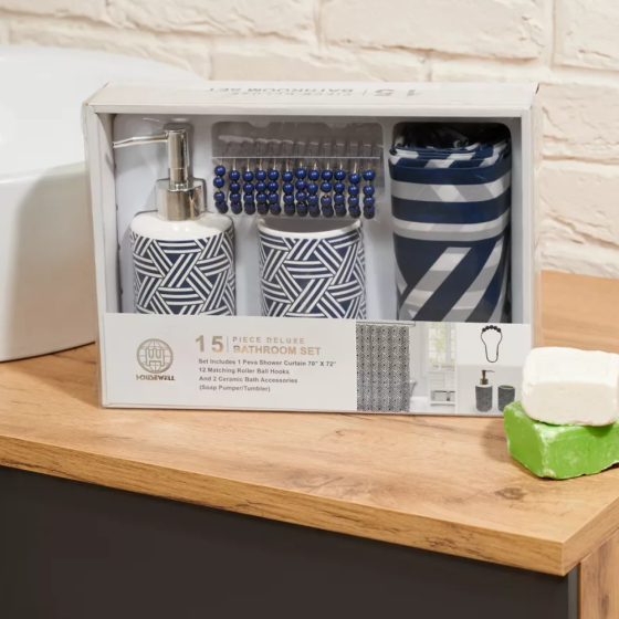 Шторка для ванной и душа набор аксессуаров и ванных принадлежностей: шторка,стакан для щеток,дозатор для мыла Каменец-Подольский