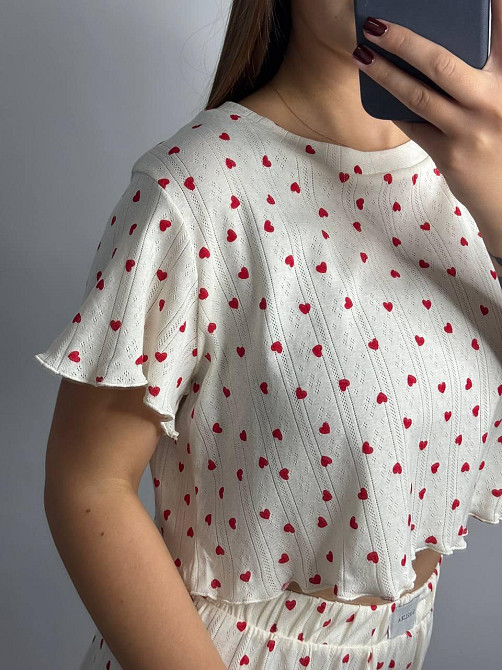 Женский трикотажный комплект для дома Красные сердечки XS-S Харьков - изображение 4