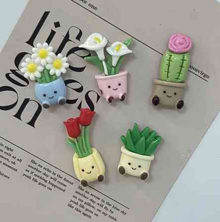 Набор магнитов на холодильник растения в горшках 5 шт декоративные магниты Киев