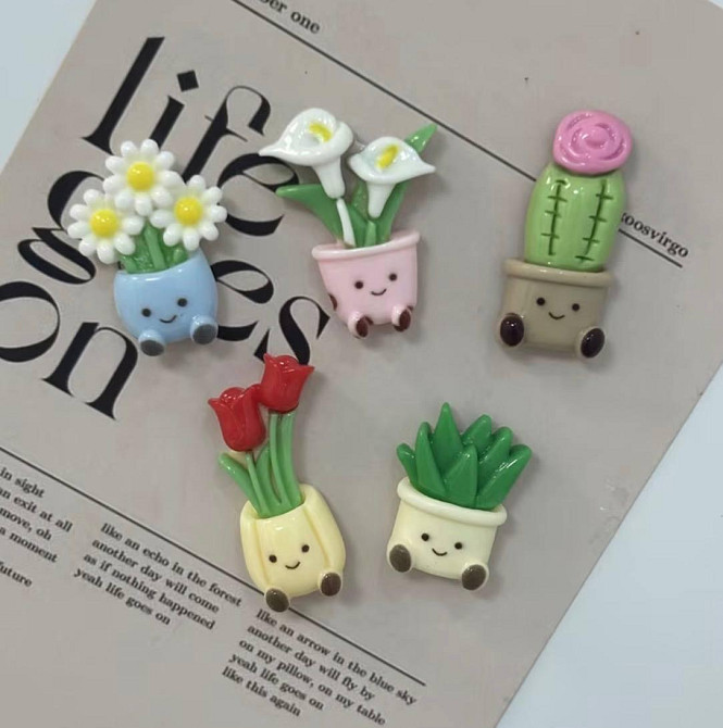 Набор магнитов на холодильник растения в горшках 5 шт декоративные магниты Киев - изображение 1