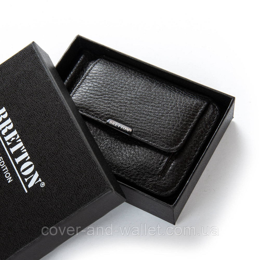 Кожаный зажим для денег и карточек с монетницей черного цвета Bretton Киев - изображение 7